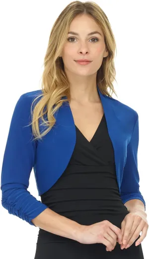 Rekucci Women's Chic Soft Knit Stretch Bolero Shrug with Ruched Sleeves