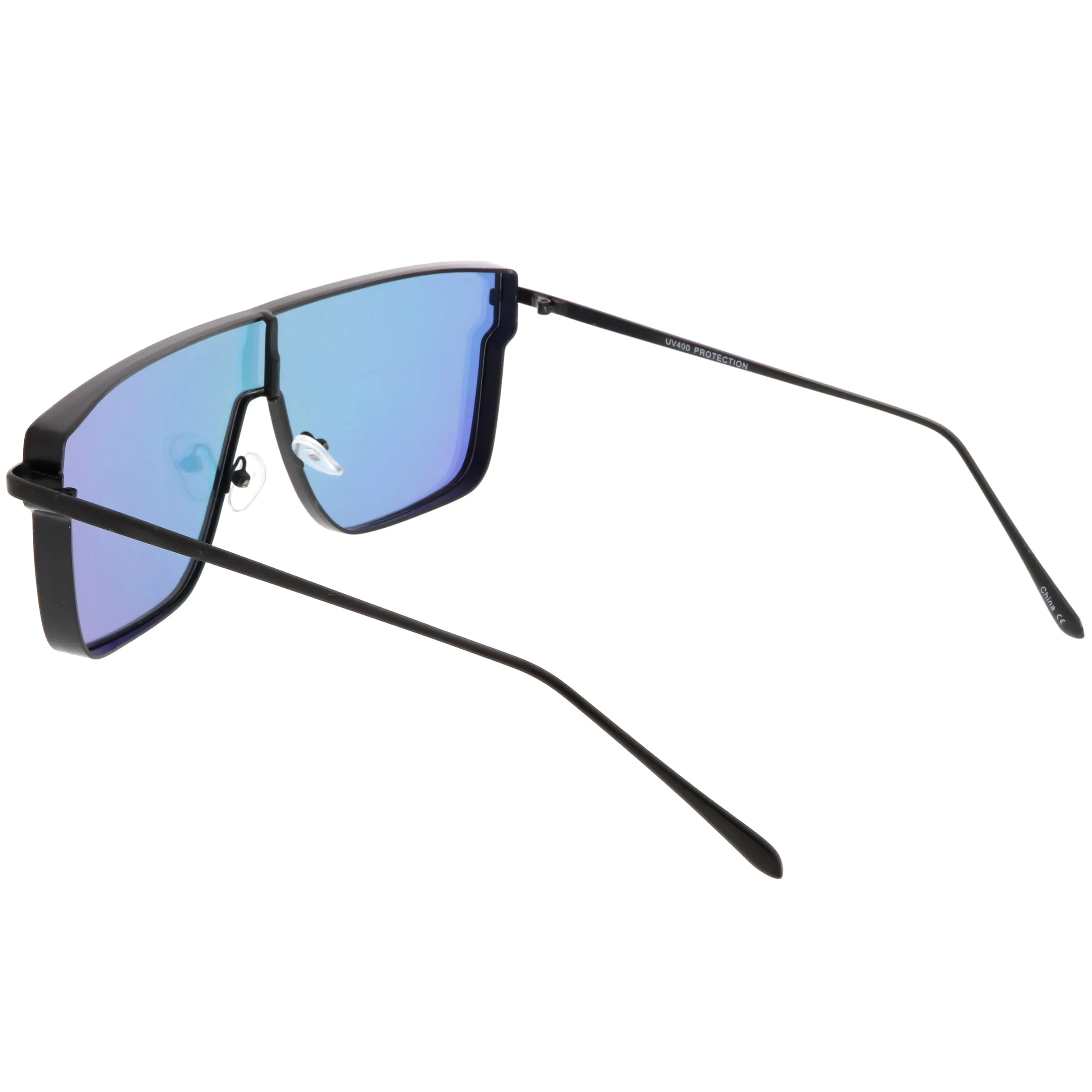 Retro Modern Flat Top Mirrored Lens Shield Aviator Sunglasses C421