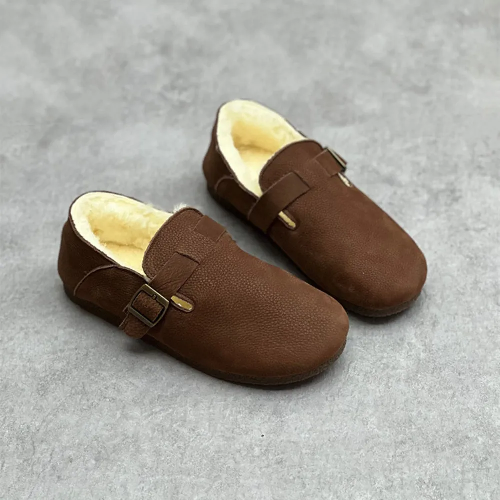Retro Shearling Soft Leather Flat Shoes