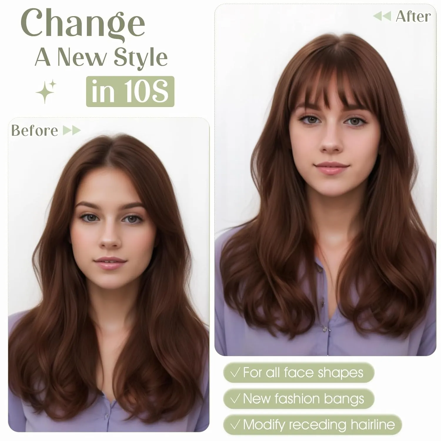 Rich Choices Clip in Bangs Real Human Hair 360°Cover 3D Clip in Bangs For Women Air Bangs Fake Bangs Fringe Bangs Hair Toppers for Women Real Human Hair 8 inch Medium Brown
