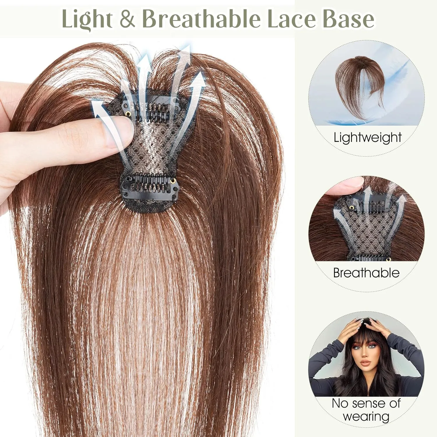 Rich Choices Clip in Bangs Real Human Hair 360°Cover 3D Clip in Bangs For Women Air Bangs Fake Bangs Fringe Bangs Hair Toppers for Women Real Human Hair 8 inch Medium Brown