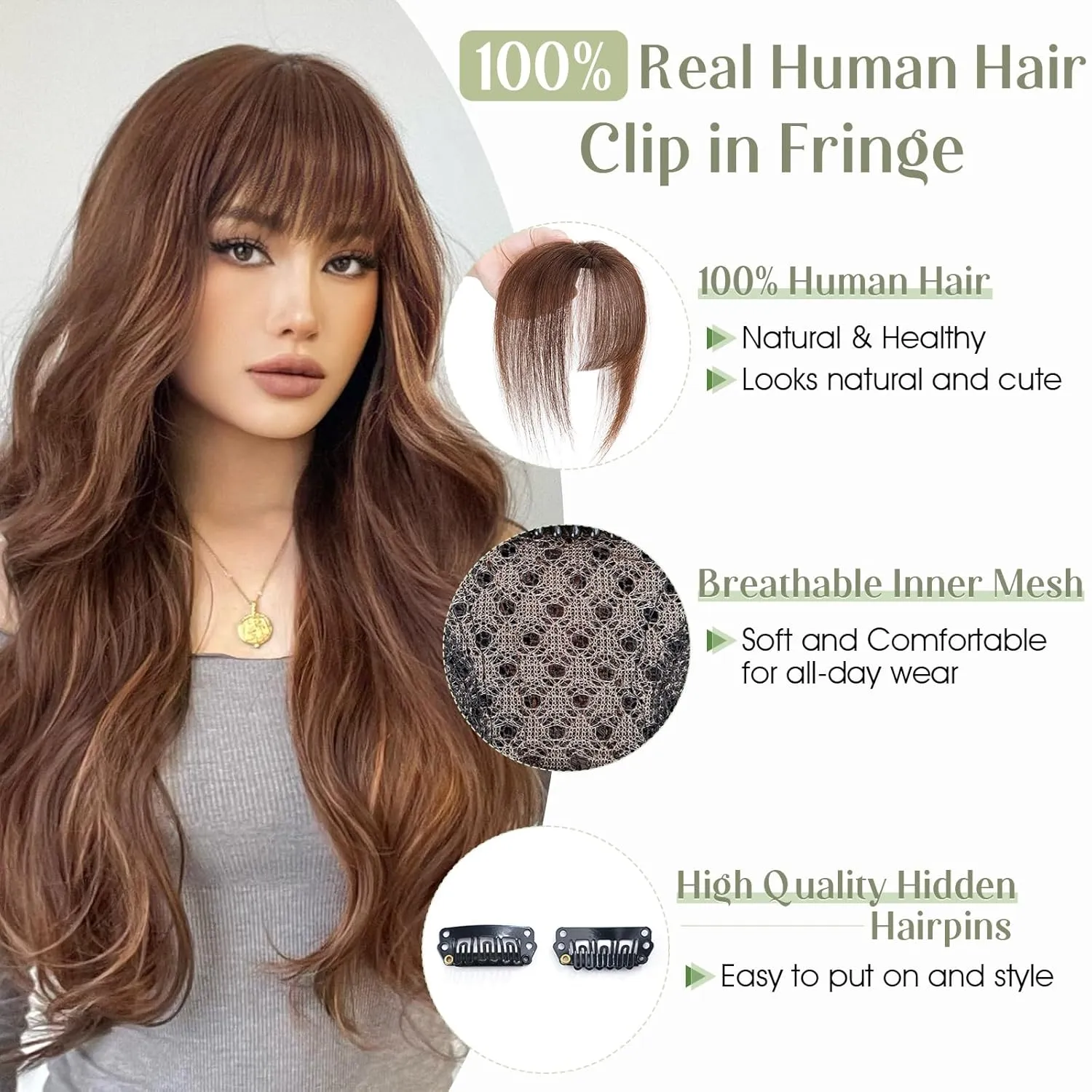 Rich Choices Clip in Bangs Real Human Hair 360°Cover 3D Clip in Bangs For Women Air Bangs Fake Bangs Fringe Bangs Hair Toppers for Women Real Human Hair 8 inch Medium Brown