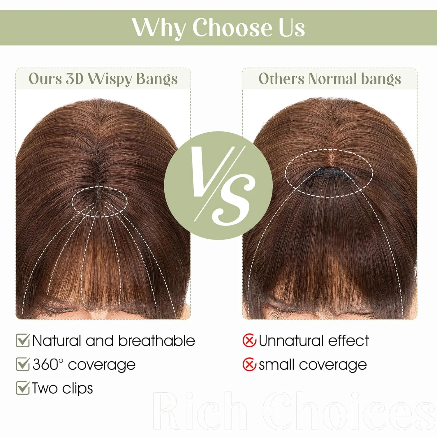 Rich Choices Clip in Bangs Real Human Hair 360°Cover 3D Clip in Bangs For Women Air Bangs Fake Bangs Fringe Bangs Hair Toppers for Women Real Human Hair 8 inch Medium Brown