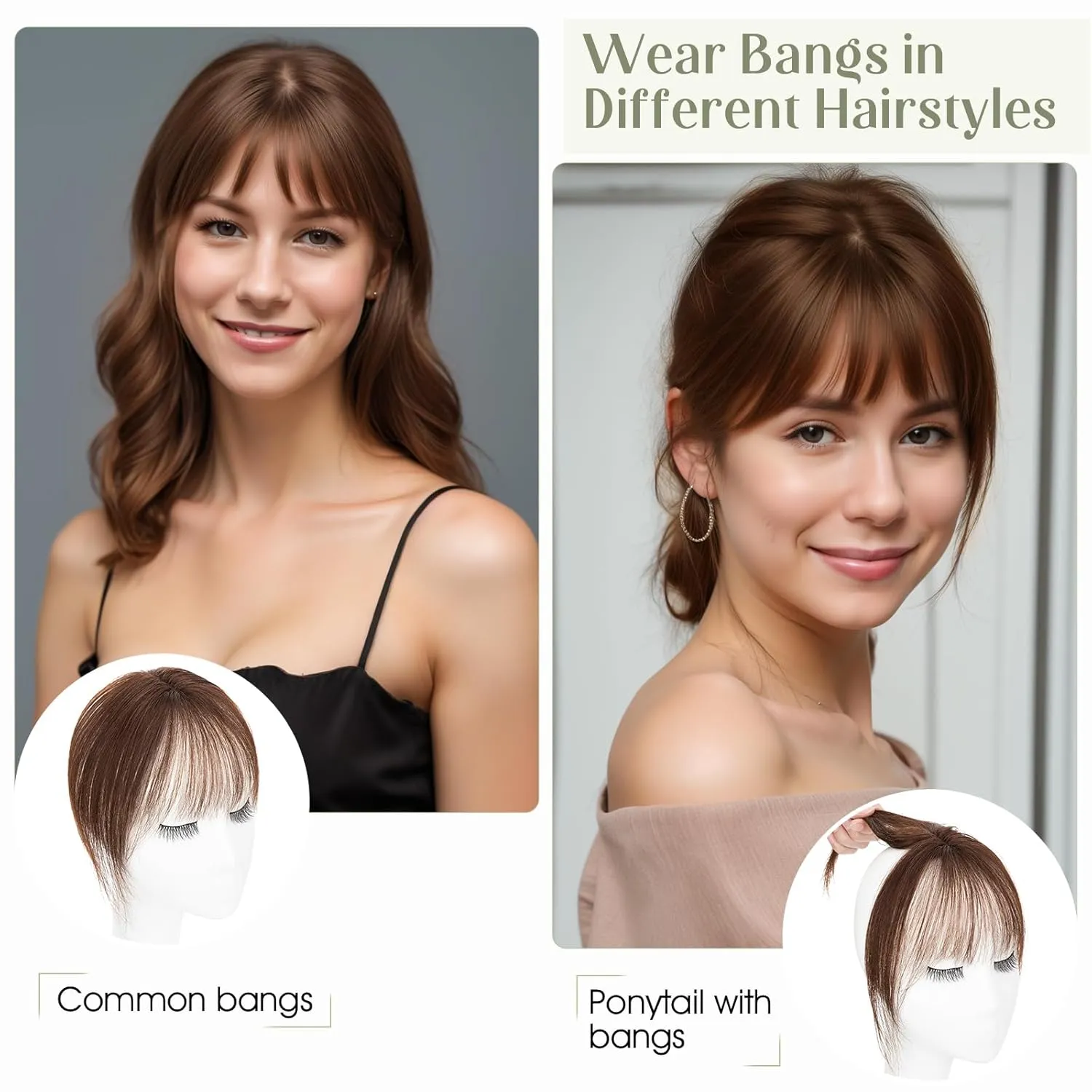Rich Choices Clip in Bangs Real Human Hair 360°Cover 3D Clip in Bangs For Women Air Bangs Fake Bangs Fringe Bangs Hair Toppers for Women Real Human Hair 8 inch Medium Brown