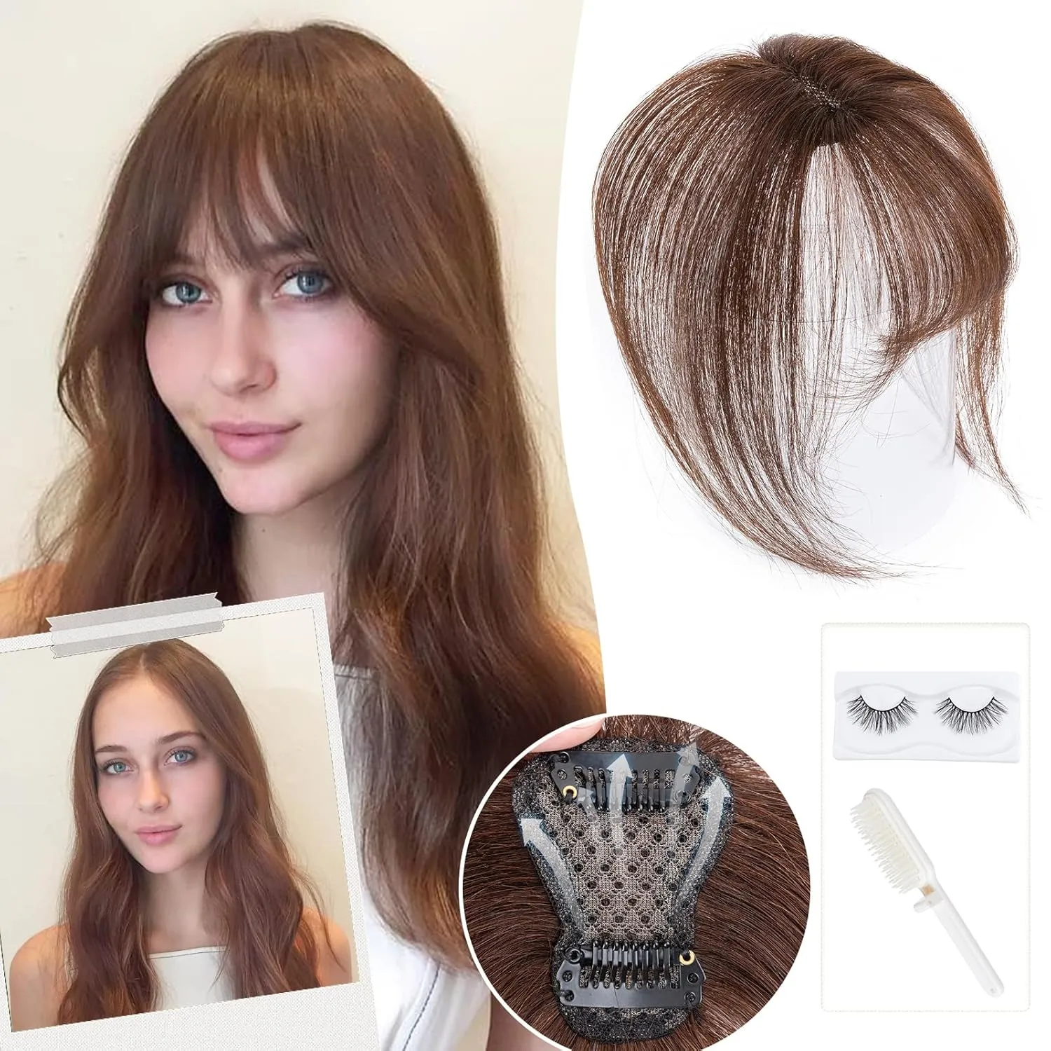 Rich Choices Clip in Bangs Real Human Hair 360°Cover 3D Clip in Bangs For Women Air Bangs Fake Bangs Fringe Bangs Hair Toppers for Women Real Human Hair 8 inch Medium Brown