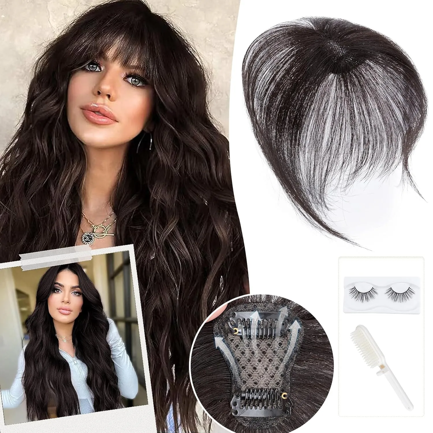 Rich Choices Clip in Bangs Real Human Hair 360°Cover 3D Clip in Bangs For Women Clip on Air Bangs Human Hair Fake Bangs Fringe Bangs Hair Toppers for Women Real Human Hair 8 inch Black
