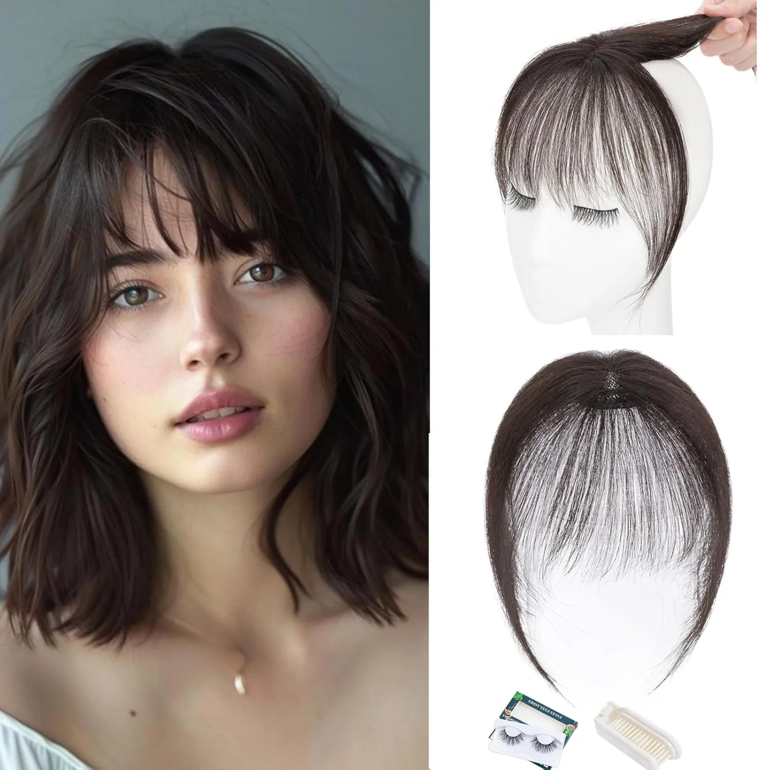 Rich Choices Clip in Bangs Real Human Hair 360°Cover 3D Clip in Bangs For Women Clip on Air Bangs Human Hair Fake Bangs Fringe Bangs Hair Toppers for Women Real Human Hair 8 inch Black