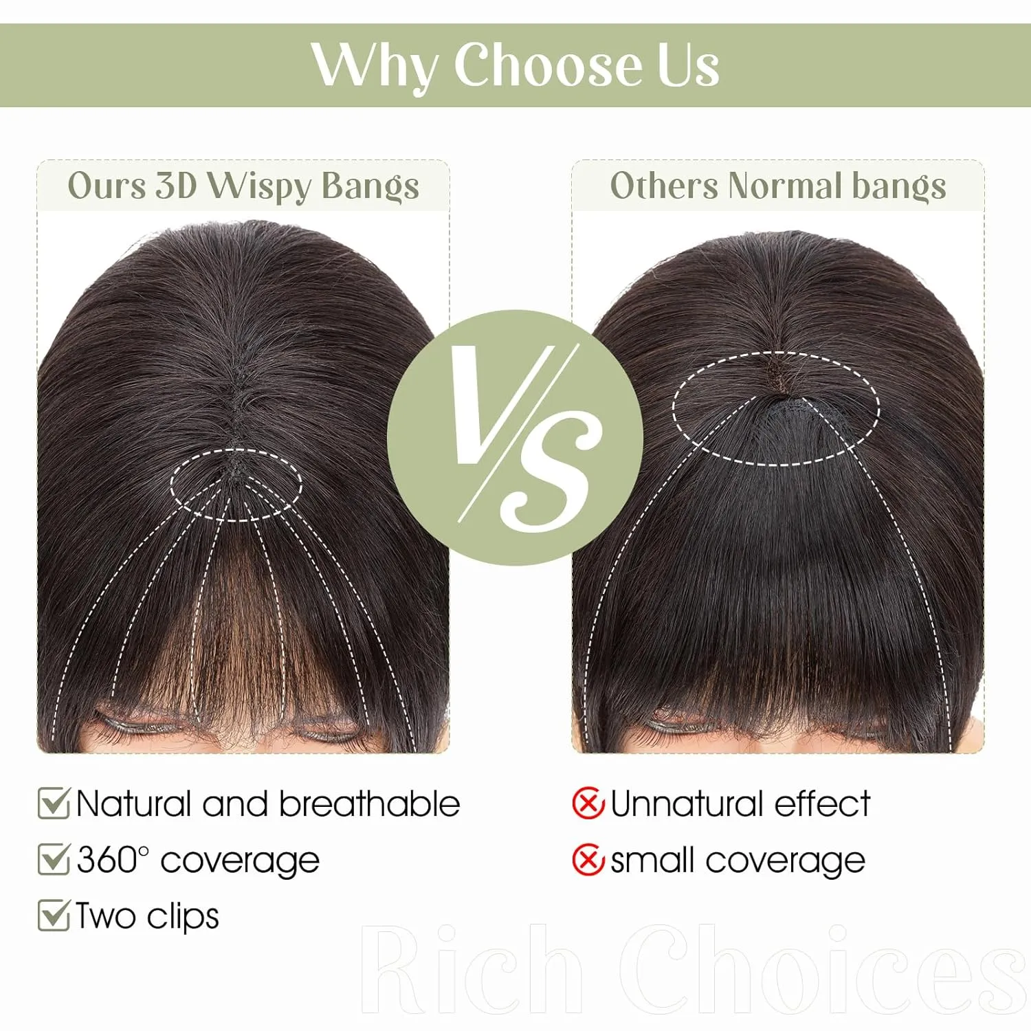 Rich Choices Clip in Bangs Real Human Hair 360°Cover 3D Clip in Bangs For Women Clip on Air Bangs Human Hair Fake Bangs Fringe Bangs Hair Toppers for Women Real Human Hair 8 inch Black