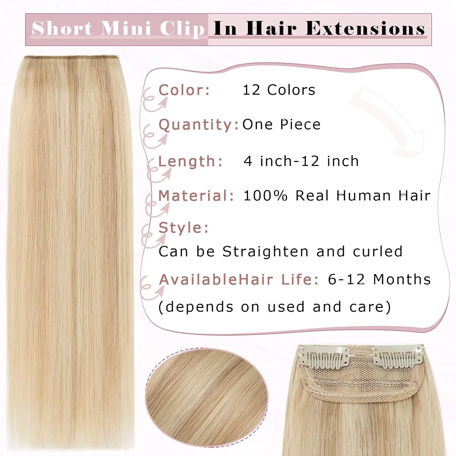 Rich Choices Clip in Short Hair Extensions 100% Real Remy Human Hair Invisible Mini HairPieces for Thinning Women and Men 8 Inch Natural Black