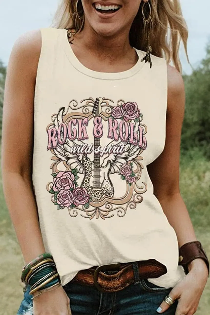 Rock Roll Music Tank Tops Women Vintage Rock Band Tanks Retro Graphic Country Music Concert Sleeveless Shirt Tee