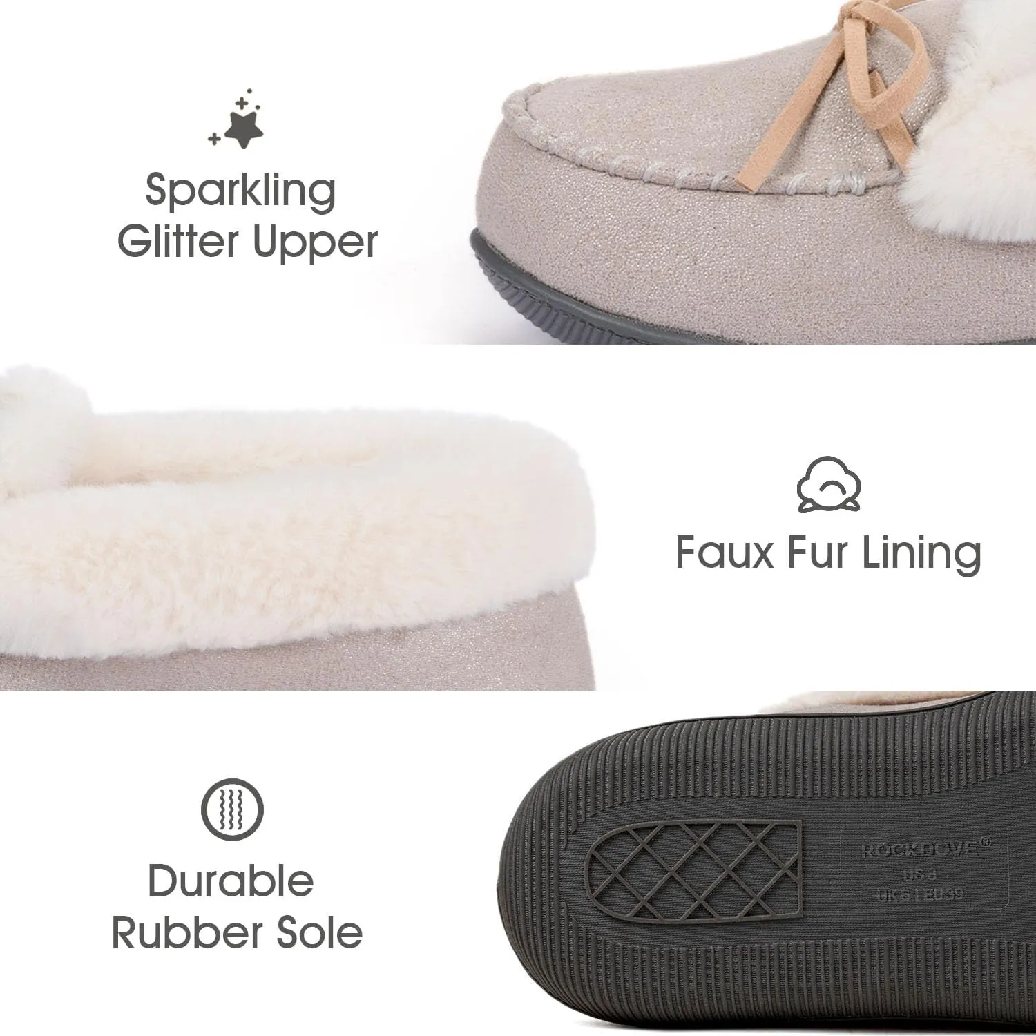 RockDove Women's Caroline Glittered Moccasin Slipper