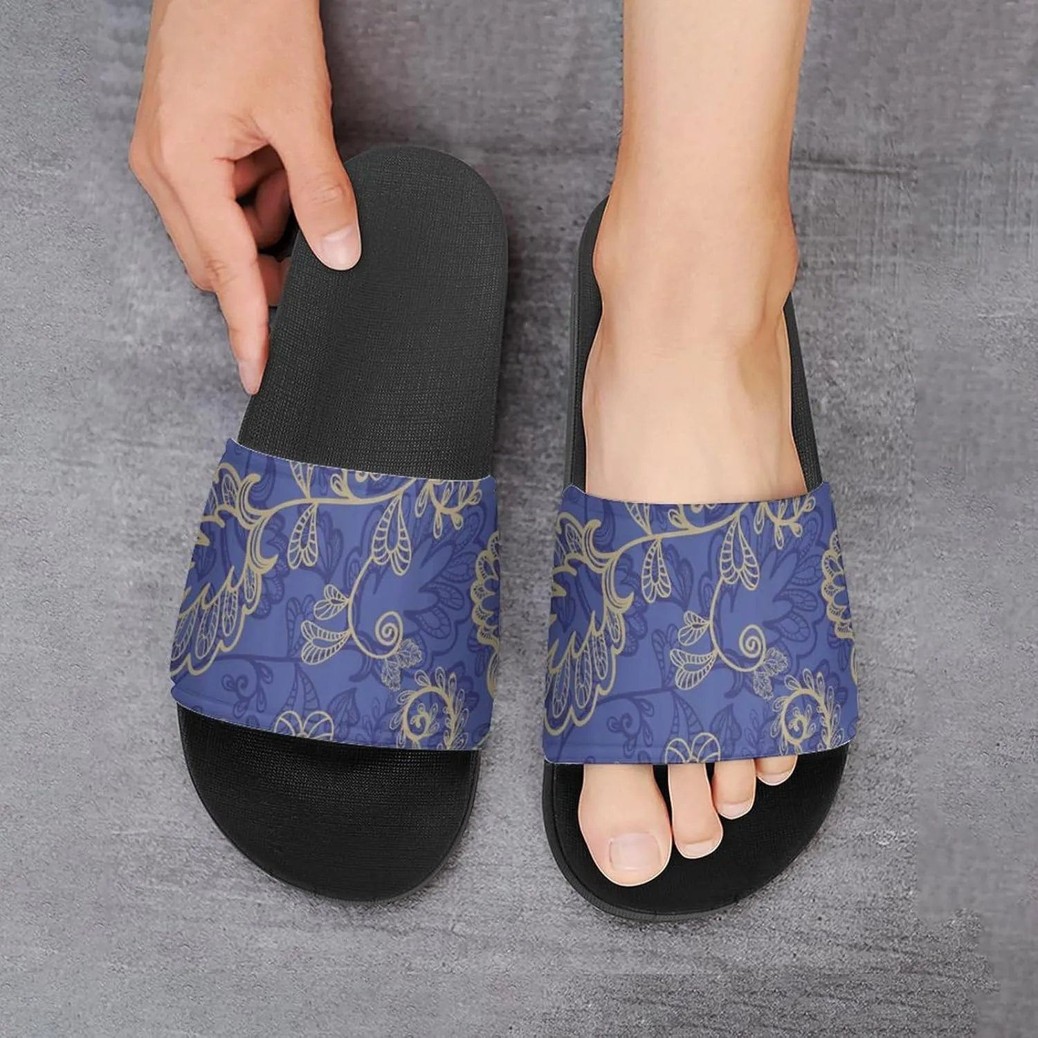 Romantic Flora Leaves Ornate Petals Shower Sandals Home Slippers Non-Slip Quick Drying Beach Bathroom Slipper