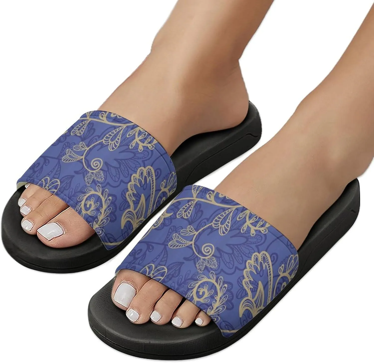 Romantic Flora Leaves Ornate Petals Shower Sandals Home Slippers Non-Slip Quick Drying Beach Bathroom Slipper