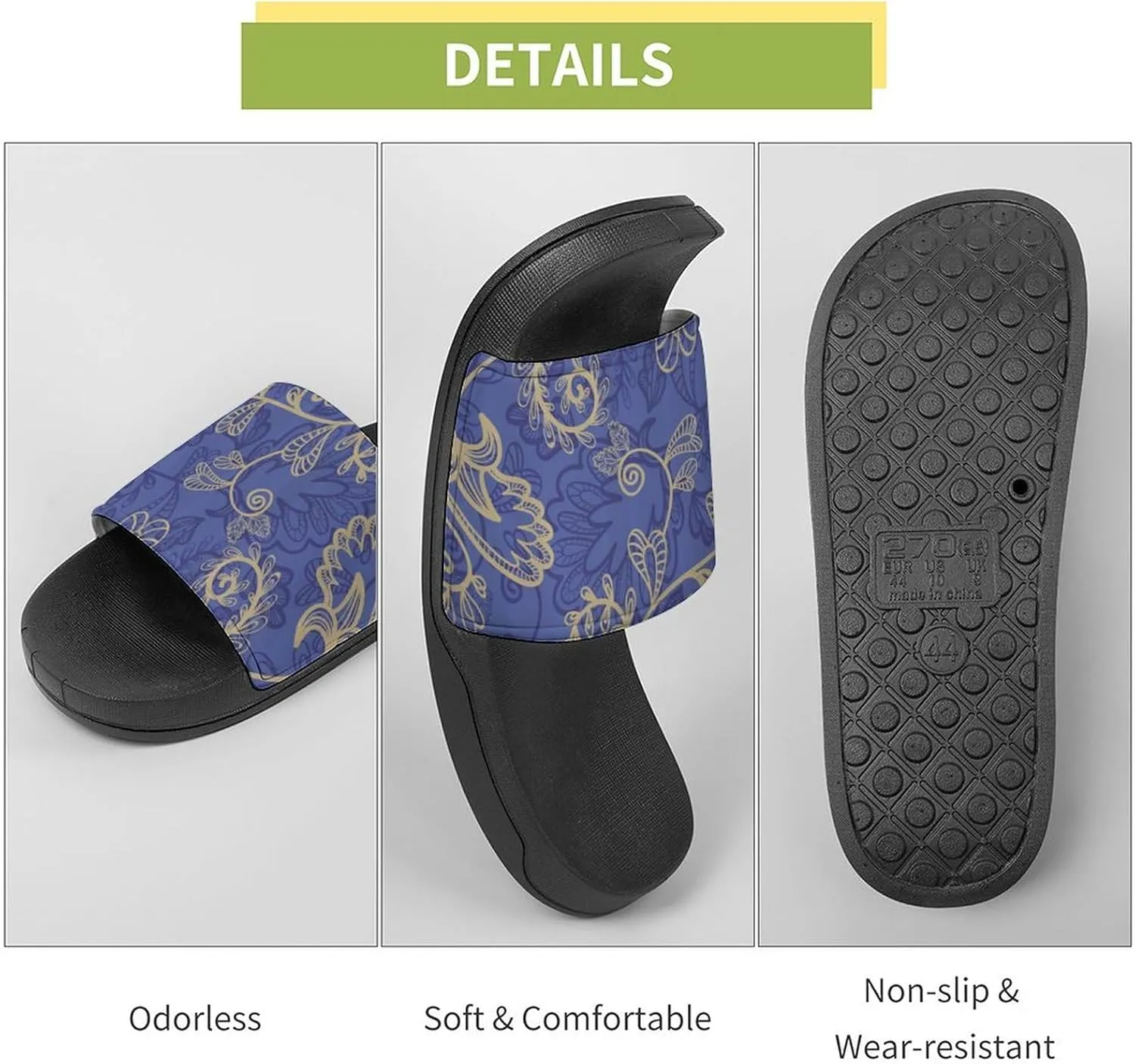 Romantic Flora Leaves Ornate Petals Shower Sandals Home Slippers Non-Slip Quick Drying Beach Bathroom Slipper