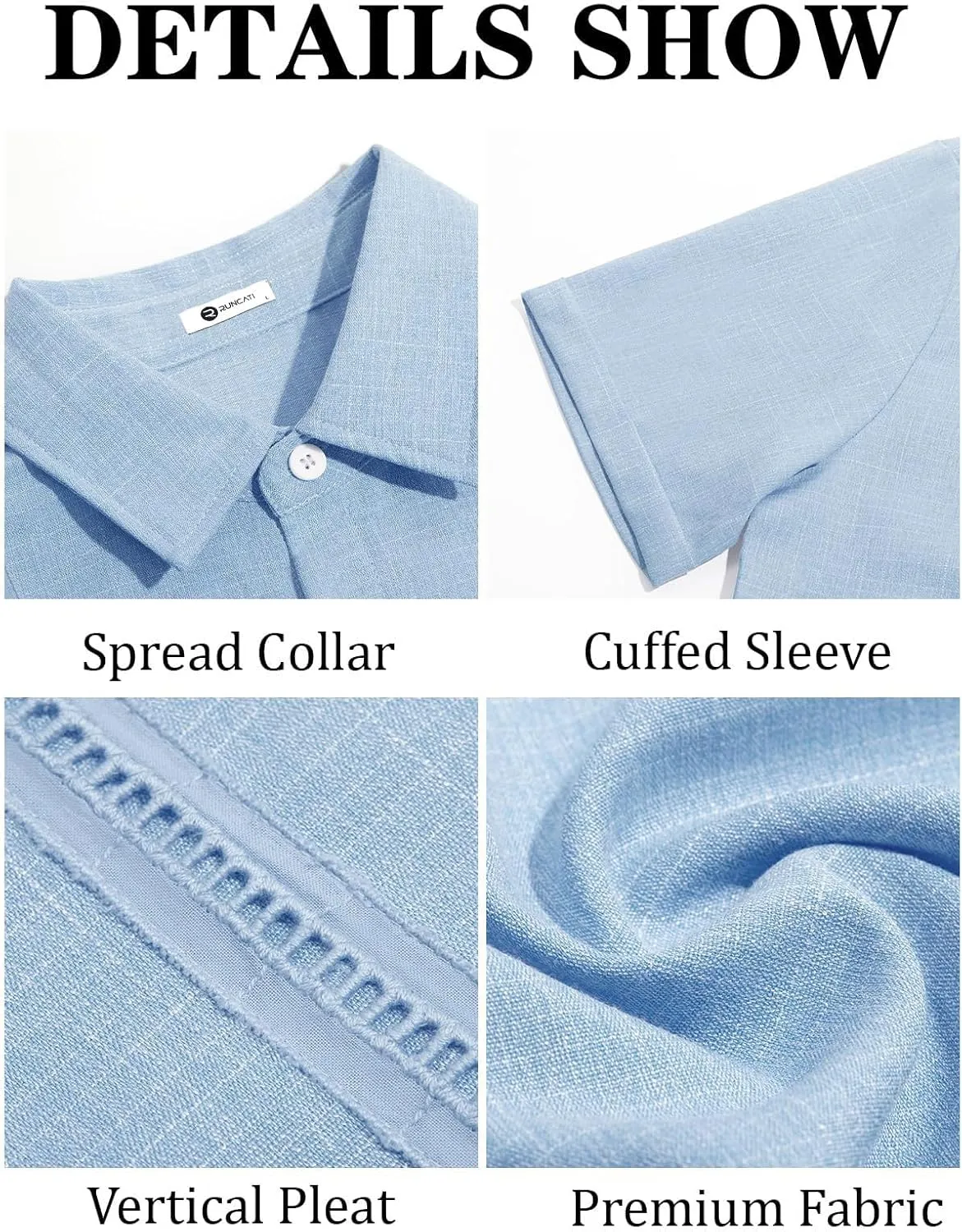 Runcati Mens Cuban Guayabera Shirts Short Sleeve Linen Casual Shirt Button Down Beach Summer Mexican Shirts