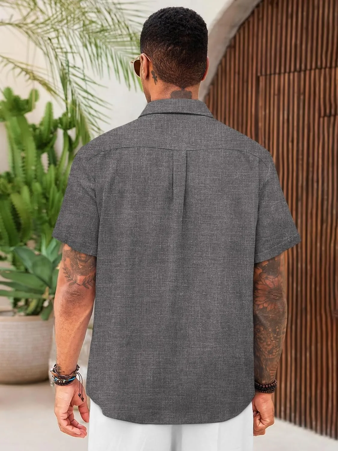 Runcati Mens Cuban Guayabera Shirts Short Sleeve Linen Casual Shirt Button Down Beach Summer Mexican Shirts