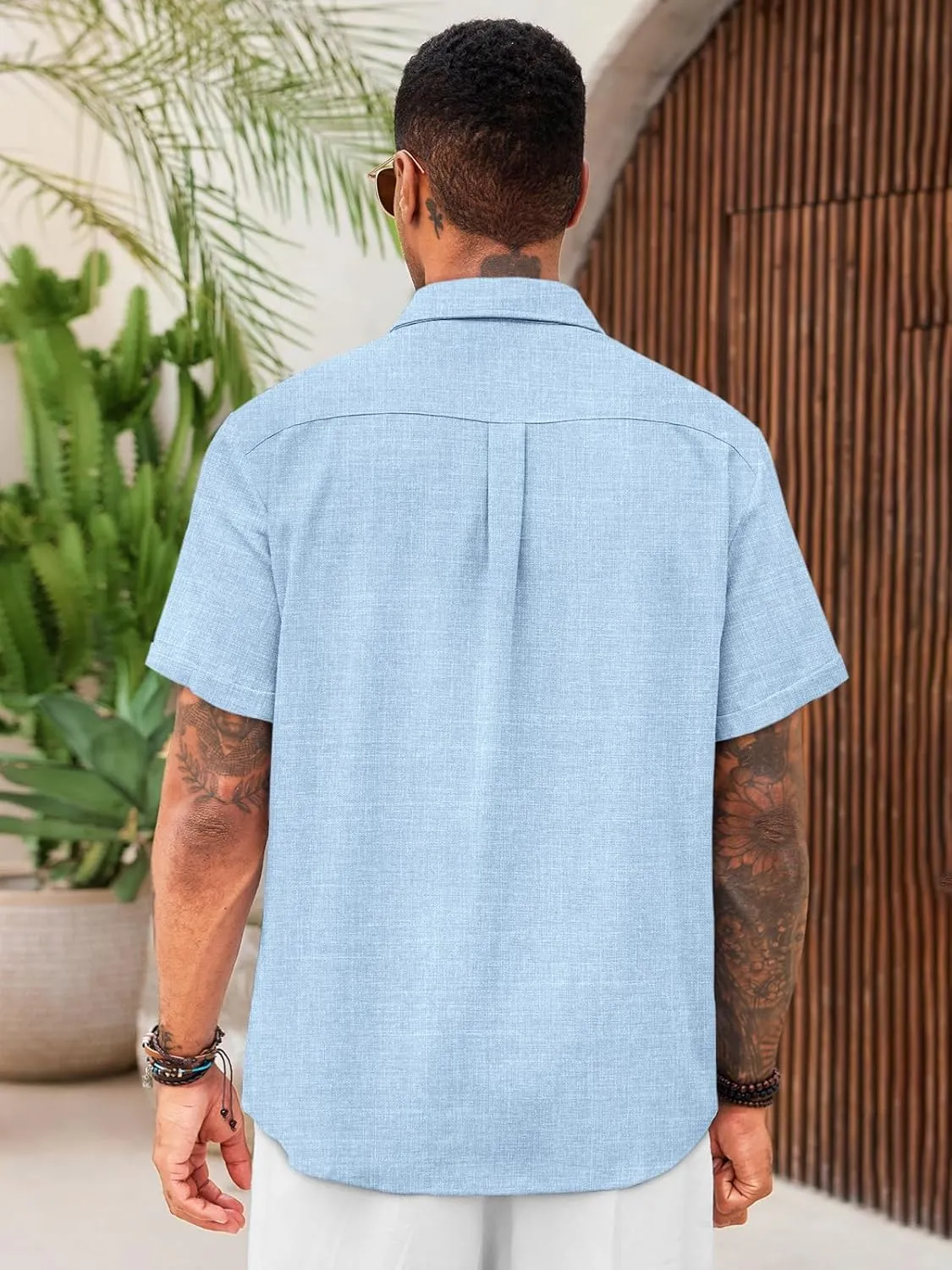 Runcati Mens Cuban Guayabera Shirts Short Sleeve Linen Casual Shirt Button Down Beach Summer Mexican Shirts