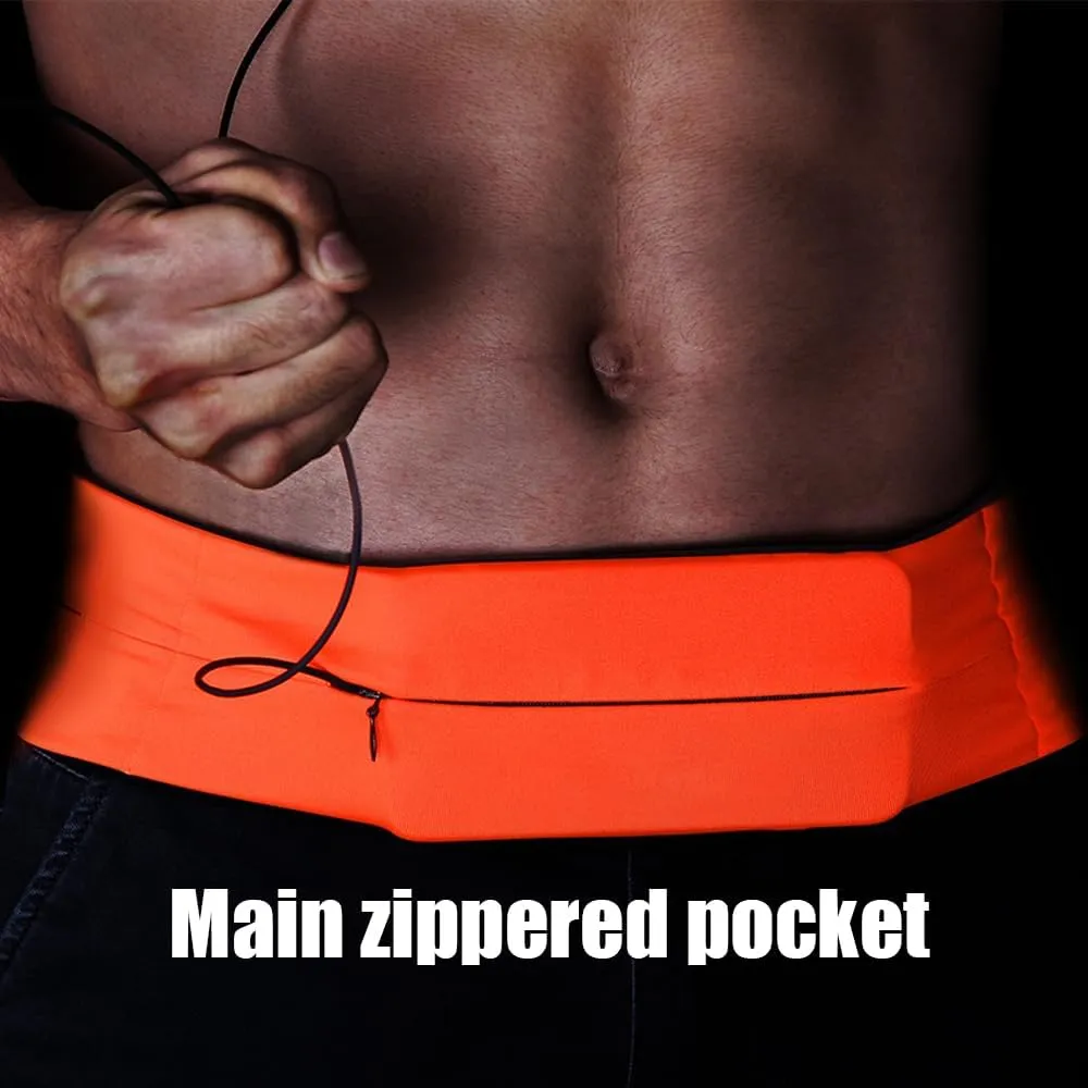 Running Belt for Women & Men, Runners Fanny Pack.Pockets with Zippers.hidden money belt for travel. Slim Thin Elastic Waistband.Marathon Jogger Sport Workout Fitness Exercise Gym Phone Holder Belt.