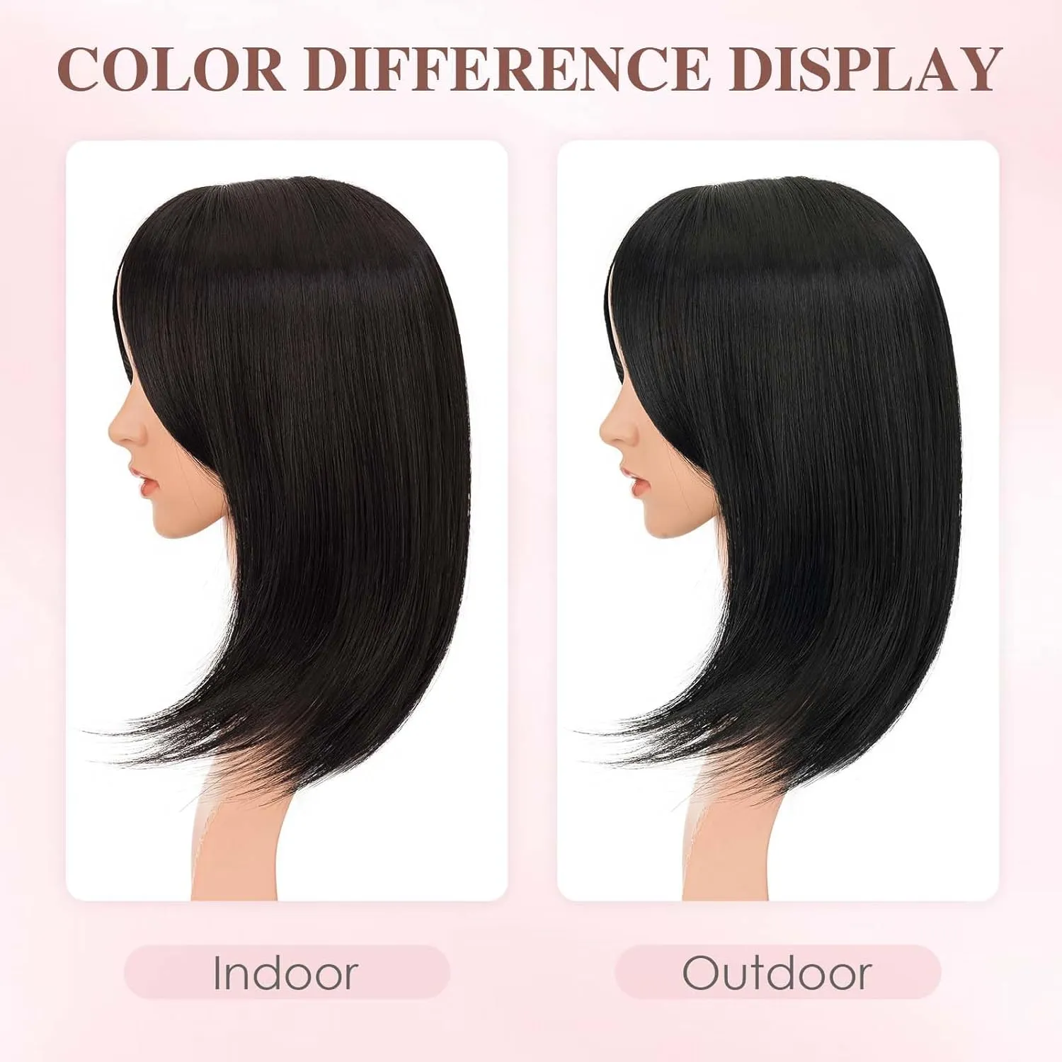 S-noilite 14-Inch Hair Topper With Fringe Bang for Women - Long Straight Synthetic Wig Piece for Thinning Hair - Clip-in Highlight to Add Volume - Jet Black