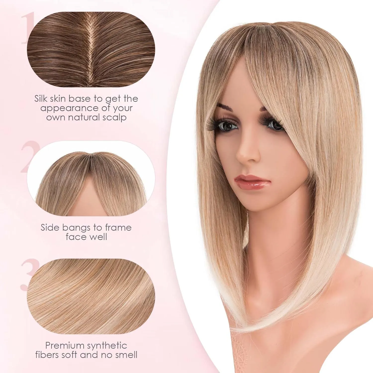 S-noilite 14inch Hair Toppers for Women with Bang Long Straight Clip in HairPieces for Women with Thinning Hair Add Volume Mixed Blonde to White with Dark Root