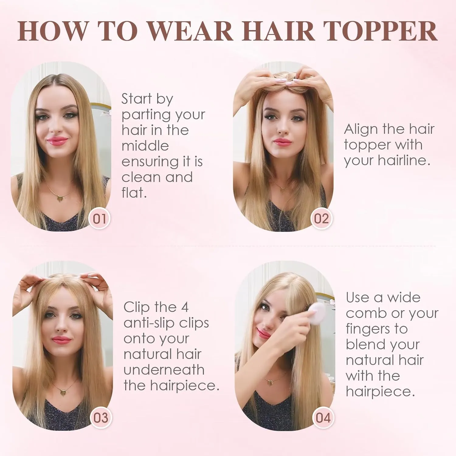 S-noilite 14inch Hair Toppers for Women with Bang Long Straight Clip in HairPieces for Women with Thinning Hair Add Volume Mixed Blonde to White with Dark Root