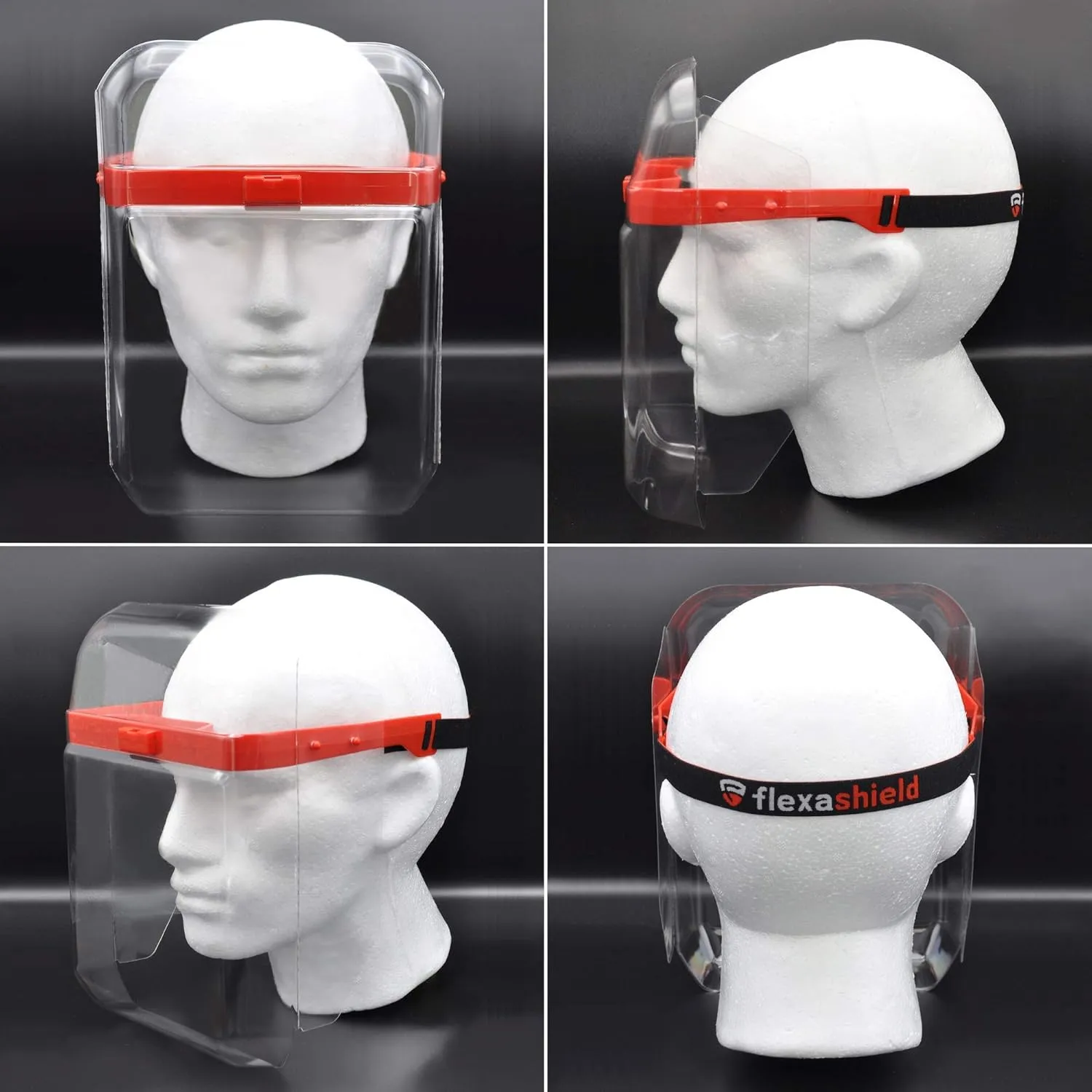 Safety Face Shield (1 Visor   3 Shields), Flat Design for Ultra Clear, Accurate Vision, Lightweight All-Day Comfort, Adjustable Elastic Band, For Men or Women, (Standard Size, Red)