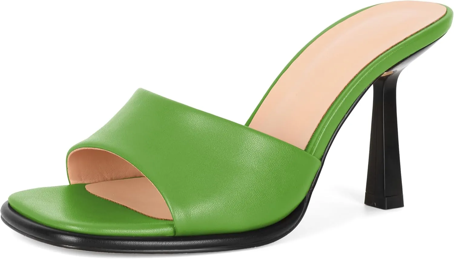 SAMMITOP Women's High Stiletto Heels Sandals Square Open Toe One Band Slip On Mules Slide Comfort Party Dating Daily Vacation Shoes 3.5 Inch