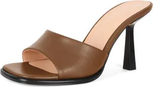 SAMMITOP Women's High Stiletto Heels Sandals Square Open Toe One Band Slip On Mules Slide Comfort Party Dating Daily Vacation Shoes 3.5 Inch