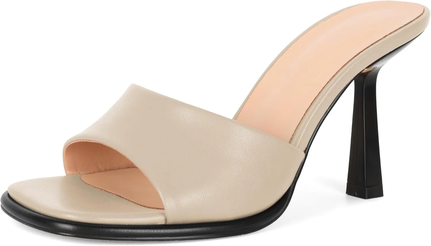 SAMMITOP Women's High Stiletto Heels Sandals Square Open Toe One Band Slip On Mules Slide Comfort Party Dating Daily Vacation Shoes 3.5 Inch