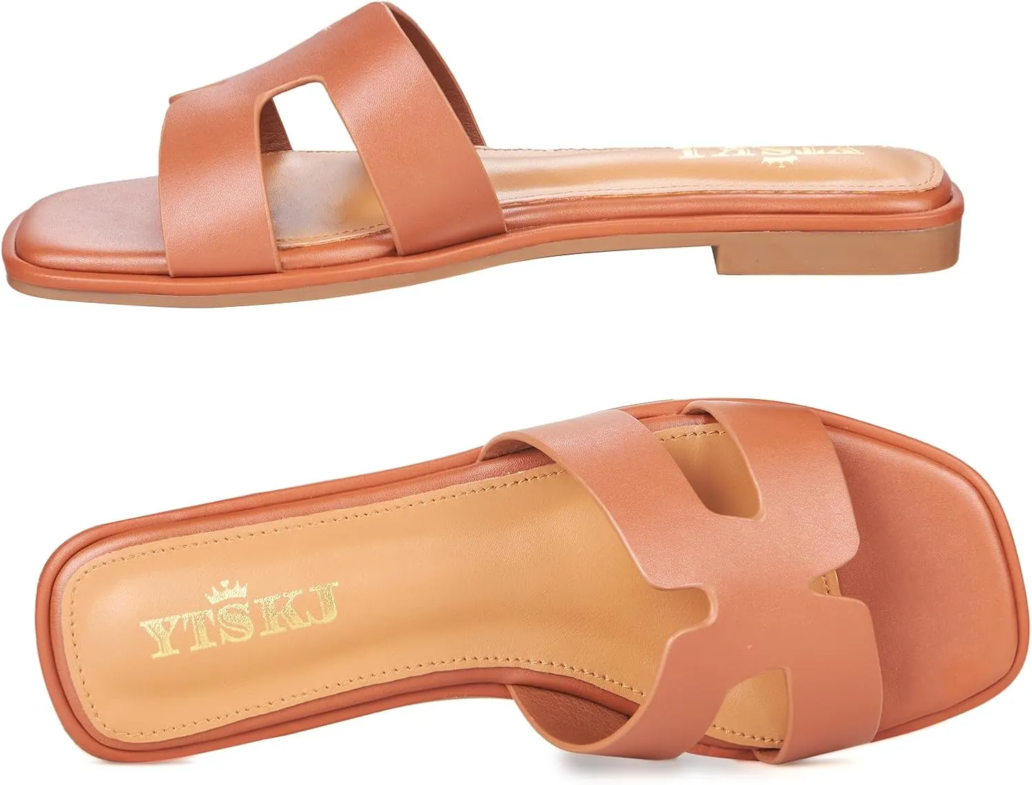 Sandals For Women 2025 Dressy Flat Slides Open Toe Sandals Comfortable Soft Leather Slides Slip On Ladies Casual Trendy Shoes