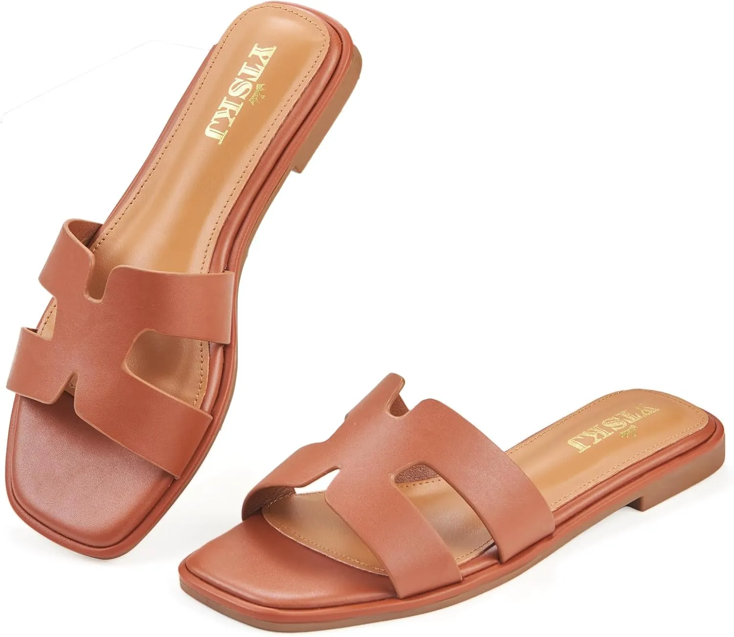 Sandals For Women 2025 Dressy Flat Slides Open Toe Sandals Comfortable Soft Leather Slides Slip On Ladies Casual Trendy Shoes