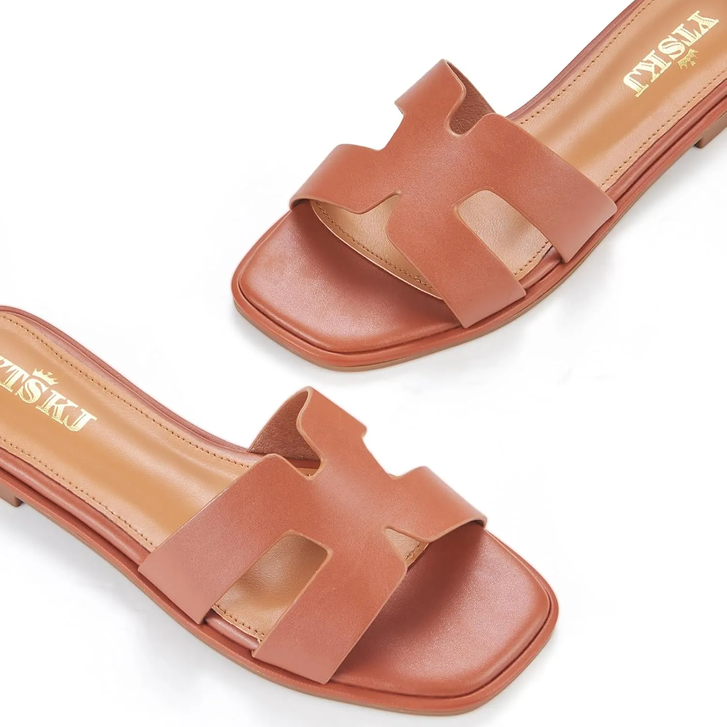Sandals For Women 2025 Dressy Flat Slides Open Toe Sandals Comfortable Soft Leather Slides Slip On Ladies Casual Trendy Shoes
