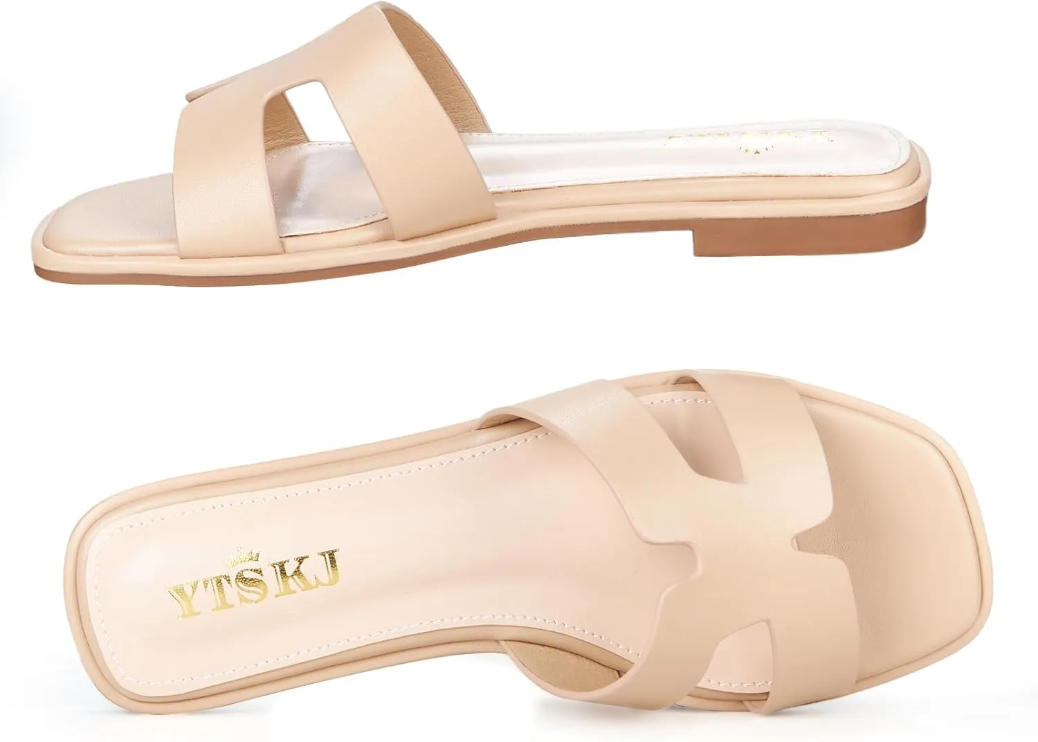Sandals For Women 2025 Dressy Flat Slides Open Toe Sandals Comfortable Soft Leather Slides Slip On Ladies Casual Trendy Shoes