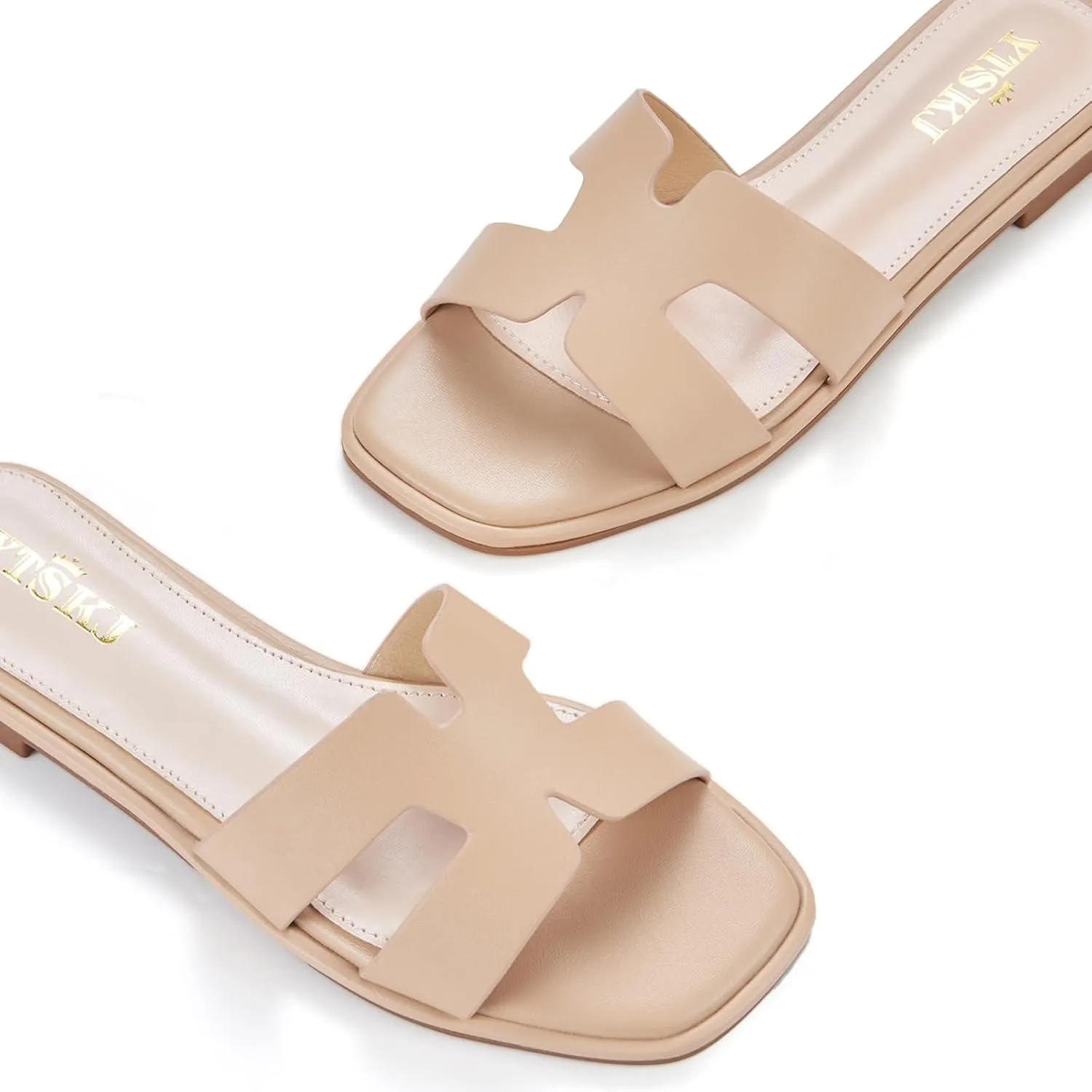 Sandals For Women 2025 Dressy Flat Slides Open Toe Sandals Comfortable Soft Leather Slides Slip On Ladies Casual Trendy Shoes