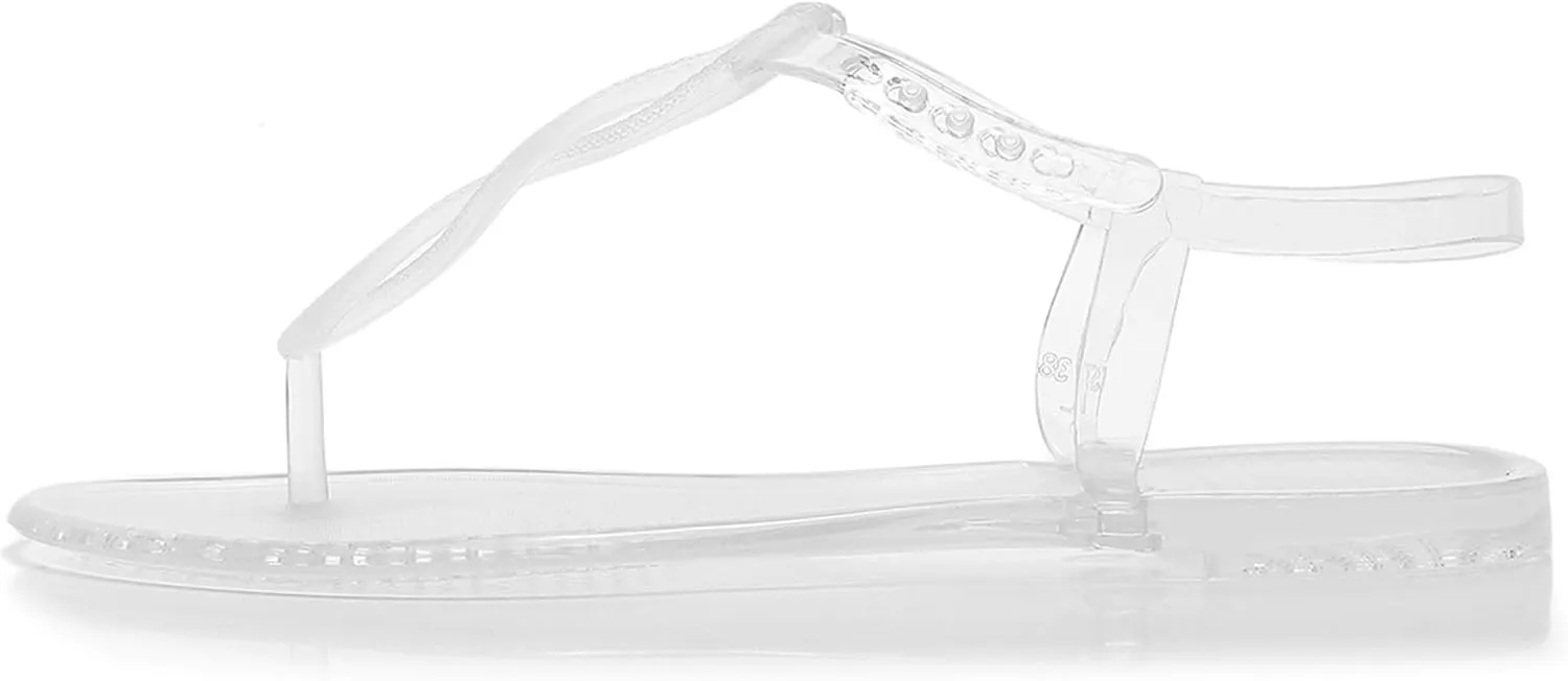 Sandals for Womens Thong Flip Flops Jelly Shoes Adjustable T-Strap Jellies Flats Clear Dress Slipper Summer Beach Slides Quick Dry Soft Slip On