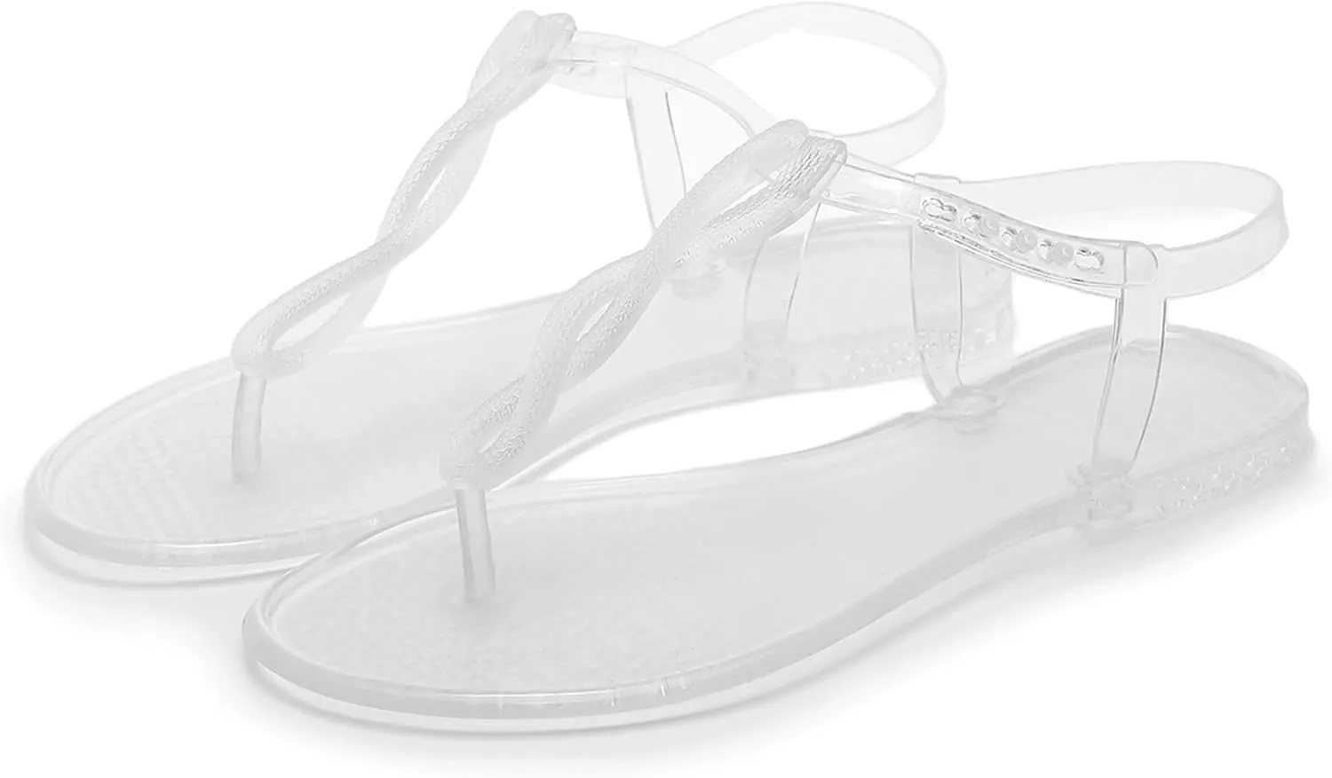 Sandals for Womens Thong Flip Flops Jelly Shoes Adjustable T-Strap Jellies Flats Clear Dress Slipper Summer Beach Slides Quick Dry Soft Slip On