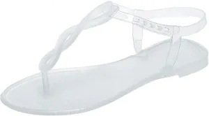 Sandals for Womens Thong Flip Flops Jelly Shoes Adjustable T-Strap Jellies Flats Clear Dress Slipper Summer Beach Slides Quick Dry Soft Slip On