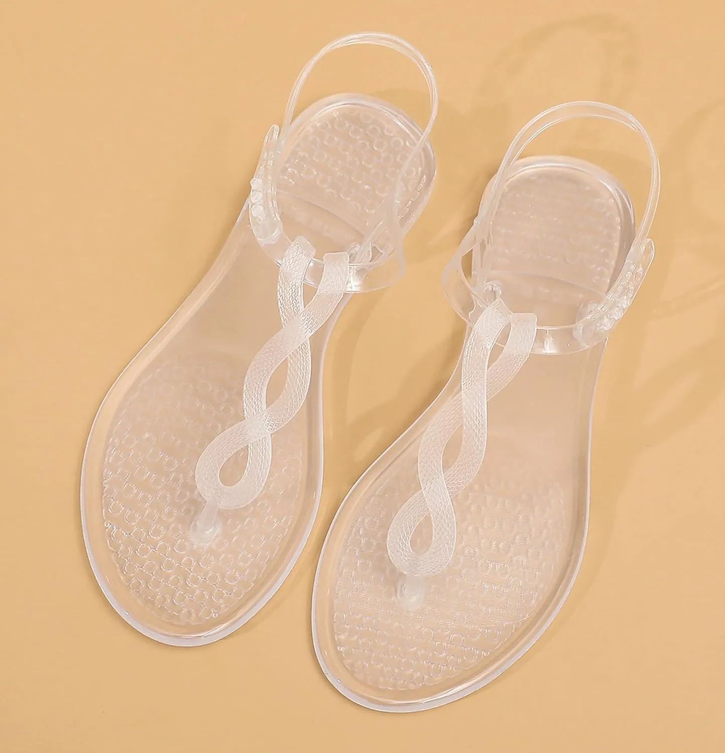 Sandals for Womens Thong Flip Flops Jelly Shoes Adjustable T-Strap Jellies Flats Clear Dress Slipper Summer Beach Slides Quick Dry Soft Slip On