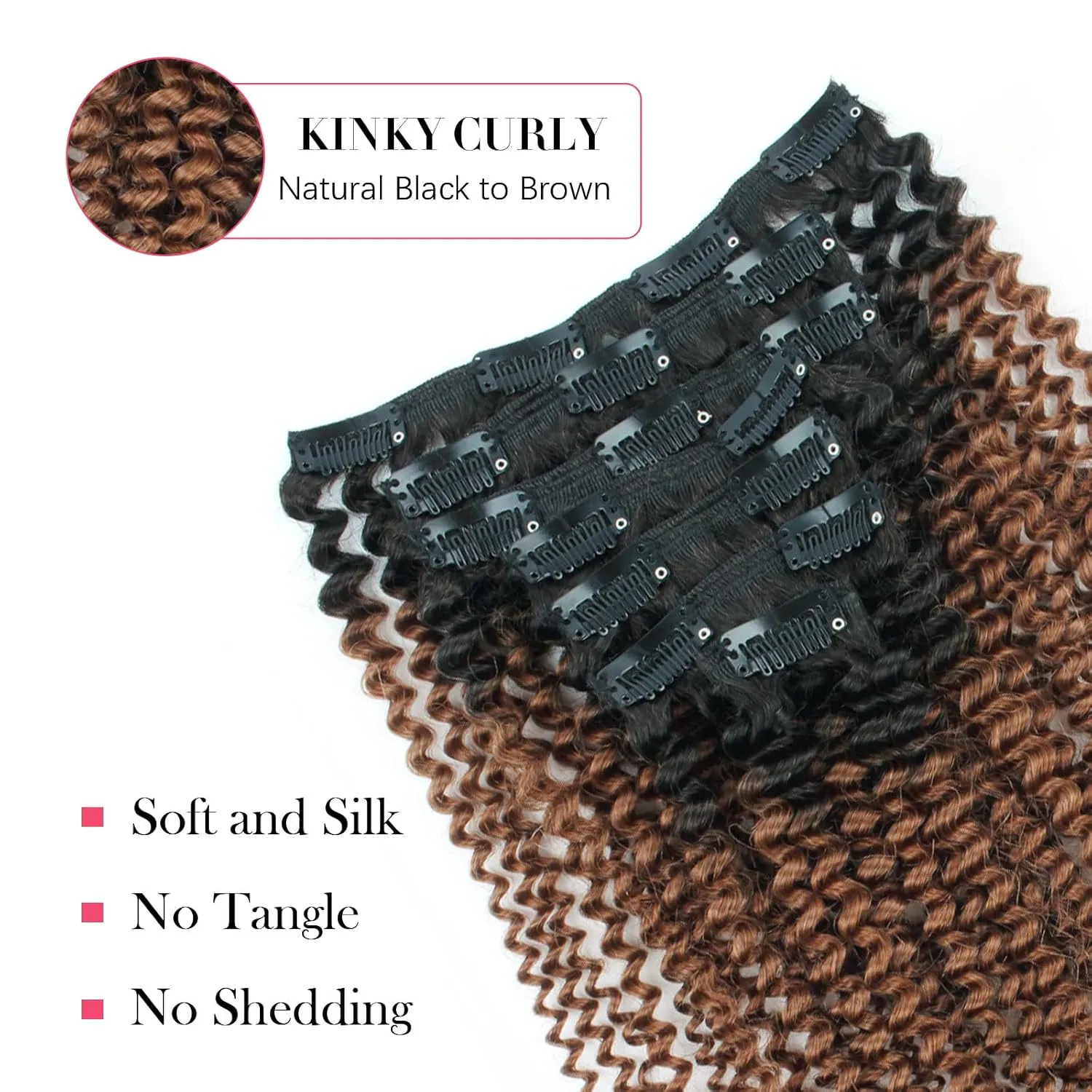 Sassina Ombre Kinky Curly Clip in Human Hair Extensions Natural Curly Clip in for African American Black Women 7Pcs-120G Ombre Natural Black Fading to Ginger TN30 12 Inch