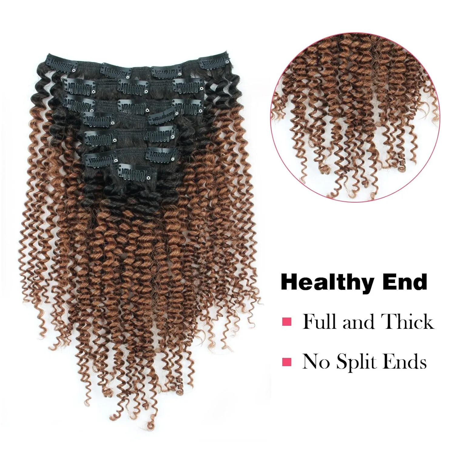 Sassina Ombre Kinky Curly Clip in Human Hair Extensions Natural Curly Clip in for African American Black Women 7Pcs-120G Ombre Natural Black Fading to Ginger TN30 12 Inch