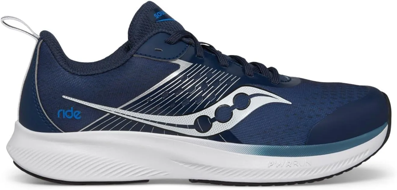 Saucony Ride Kidz Sneaker, Navy/Silver, 4 US Unisex Big Kid