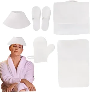 Sauna Hat, 5Pcs/Set Sauna Accessories Including Felt Sauna Hat, Sauna Mat, Slipper, Gloves and Storage Bag Heat Insulation Water Absorbent Mat for Sauna Bath House Shower Room, White
