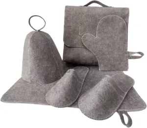 Sauna Kit, Grey Sauna Cushion, Hat, Gloves, Slipper & Storage Bag, Eco-Friendly, Comfortable, Breathable, for Spa, Steam Room, Bathhouse Hat Accessories Backrest