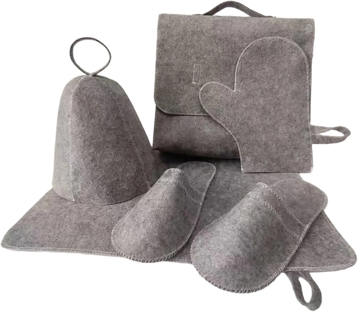 Sauna Kit, Grey Sauna Cushion, Hat, Gloves, Slipper & Storage Bag, Eco-Friendly, Comfortable, Breathable, for Spa, Steam Room, Bathhouse Hat Accessories Backrest