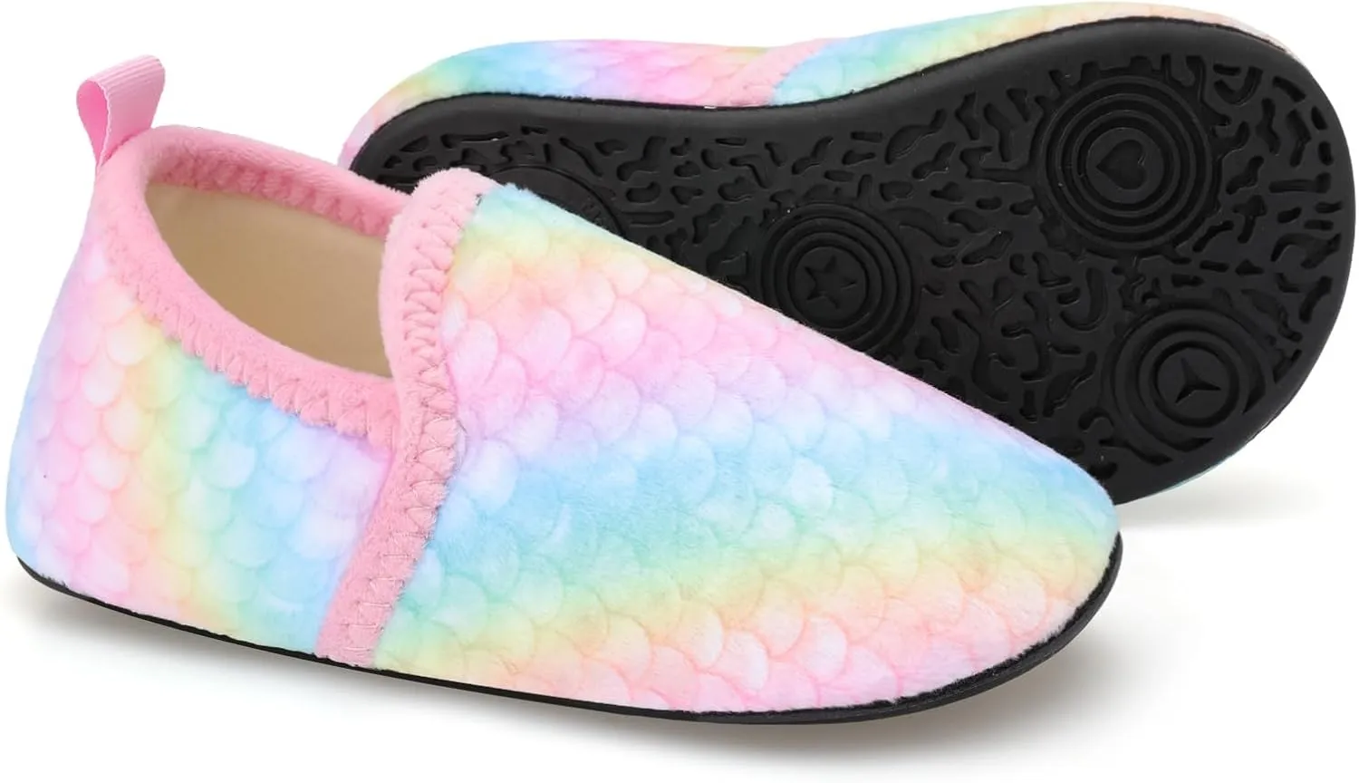 Scurtain Unisex Big Kids Little Kids Slippers Socks Artificial Woolen Slippers with Non-slip Rubber Sole for Big Boys Girls Little Boys Girls