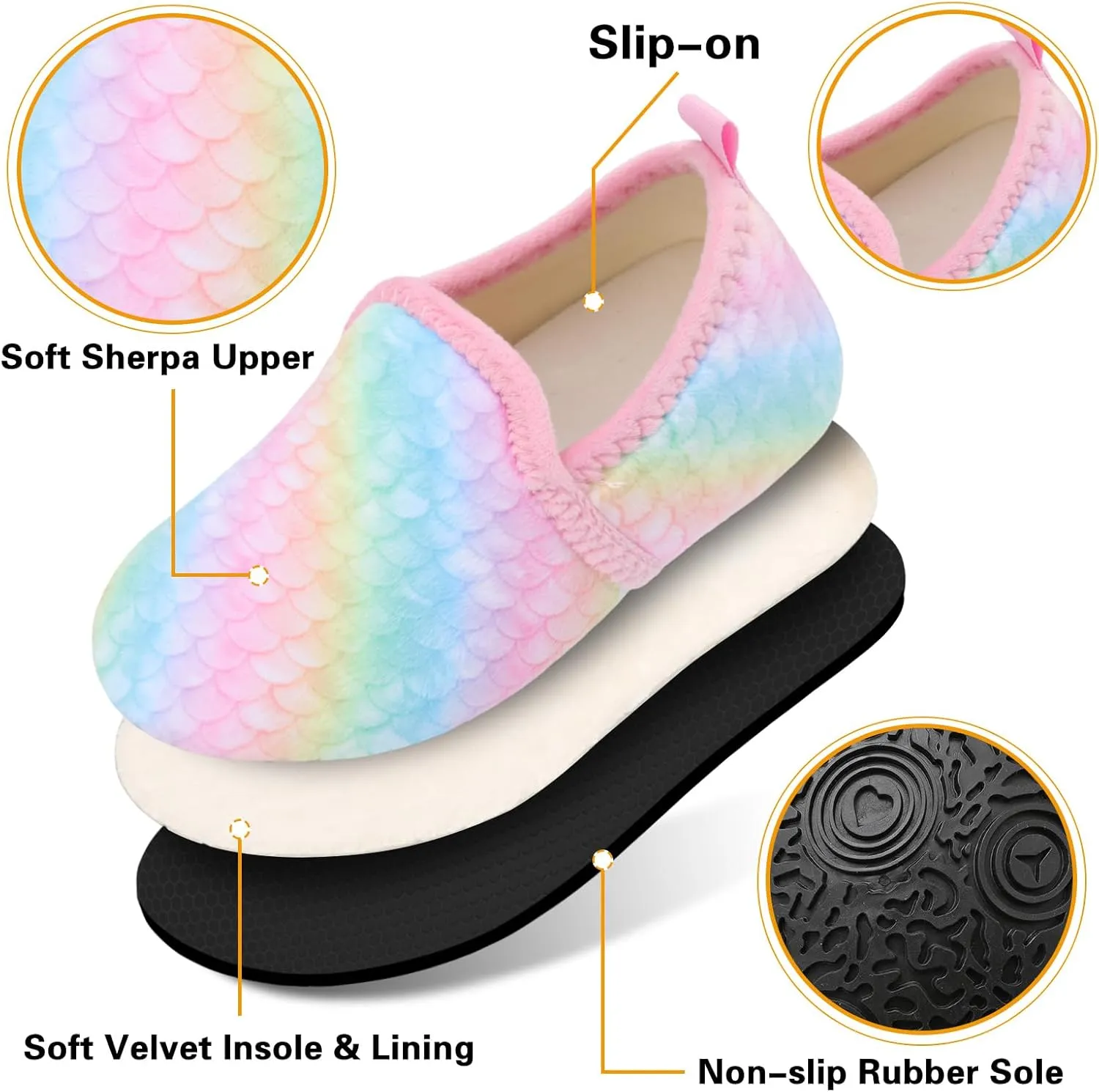 Scurtain Unisex Big Kids Little Kids Slippers Socks Artificial Woolen Slippers with Non-slip Rubber Sole for Big Boys Girls Little Boys Girls