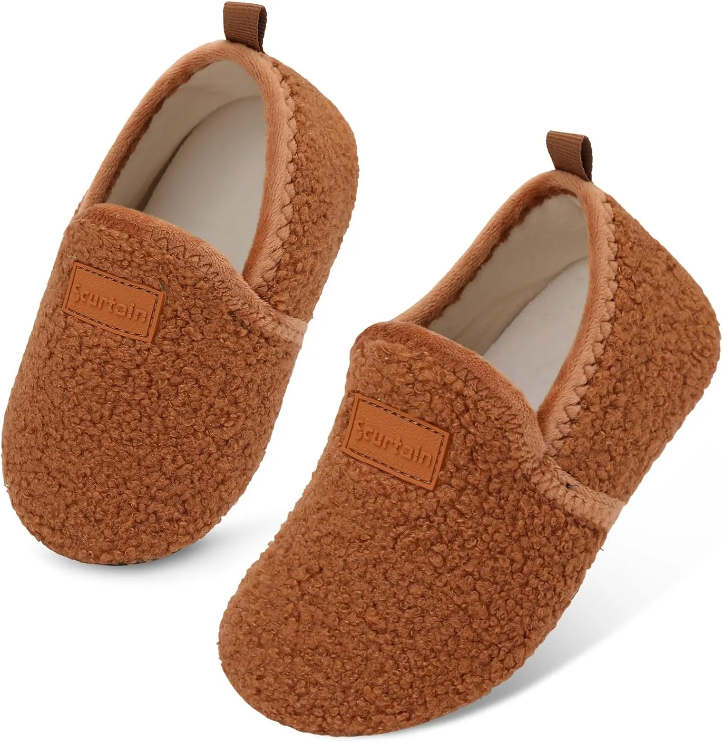 Scurtain Unisex Big Kids Little Kids Slippers Socks Artificial Woolen Slippers with Non-slip Rubber Sole for Big Boys Girls Little Boys Girls