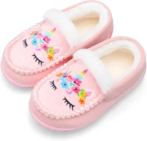 Scurtain Unisex Kids Toddler Slippers Suede Moccasin Slippers for Boys Girls Baby Lined with Warm Fur