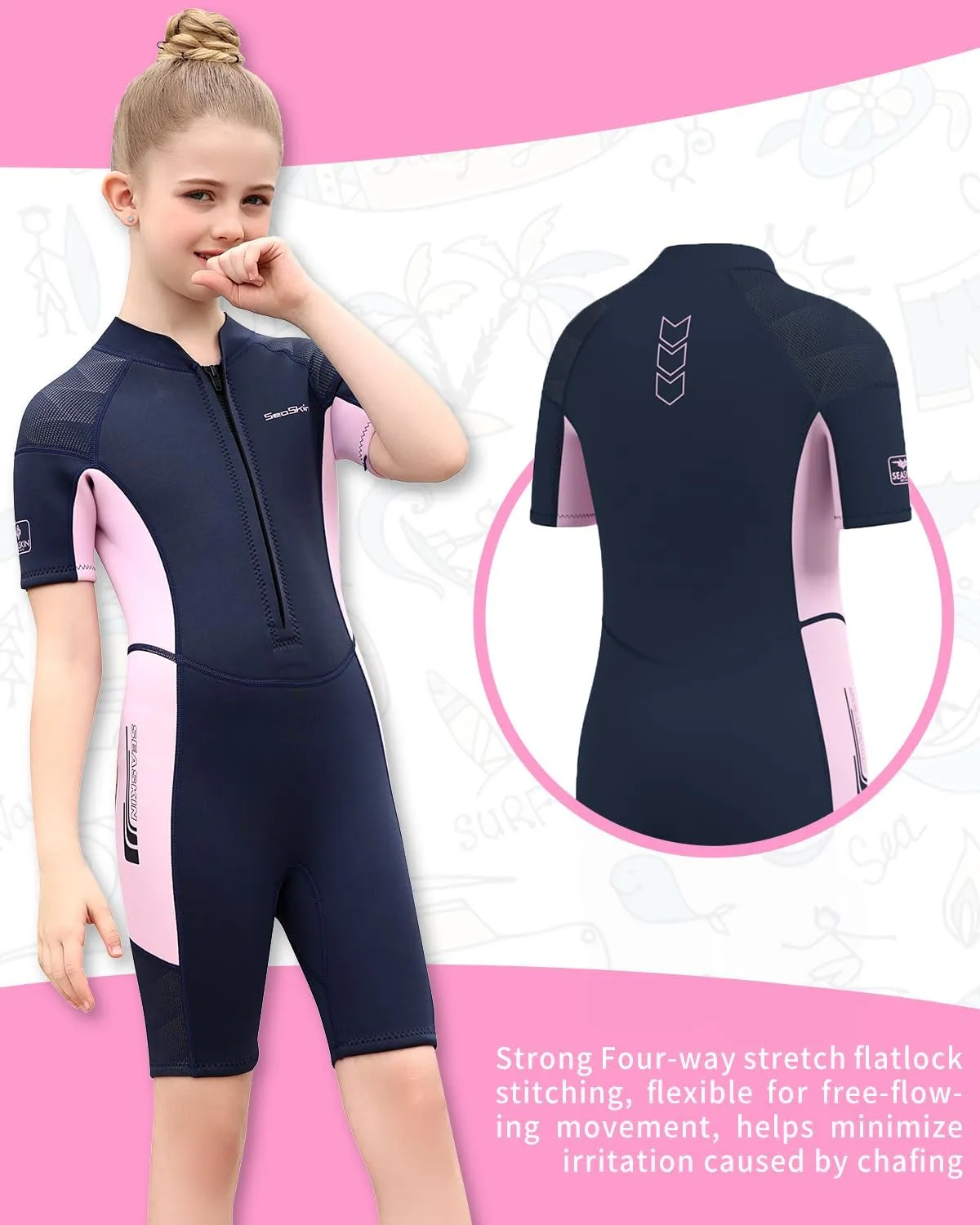 Seaskin Kids Wetsuit for Boys Girls Toddler, 2mm Front Zip Thermal Swimsuits Shorty Diving Suits