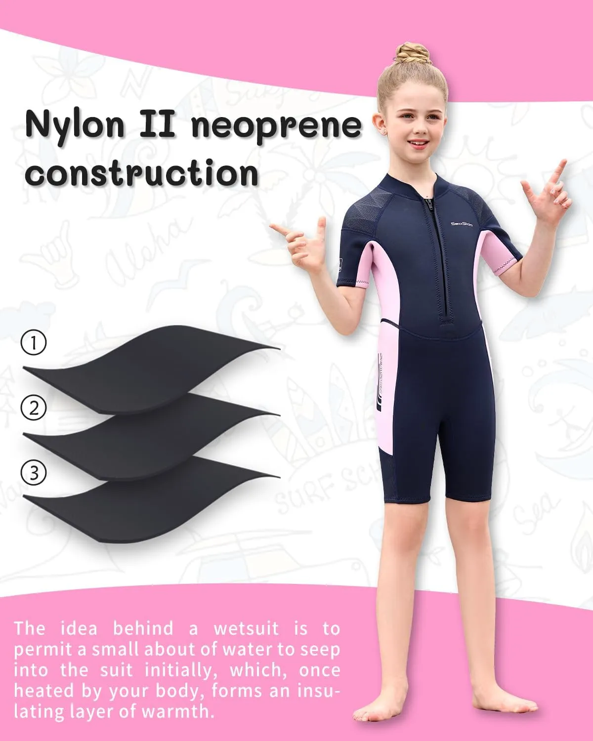 Seaskin Kids Wetsuit for Boys Girls Toddler, 2mm Front Zip Thermal Swimsuits Shorty Diving Suits